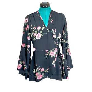 MILEY + MOLLY Floral Wrap Top with Bell Sleeves